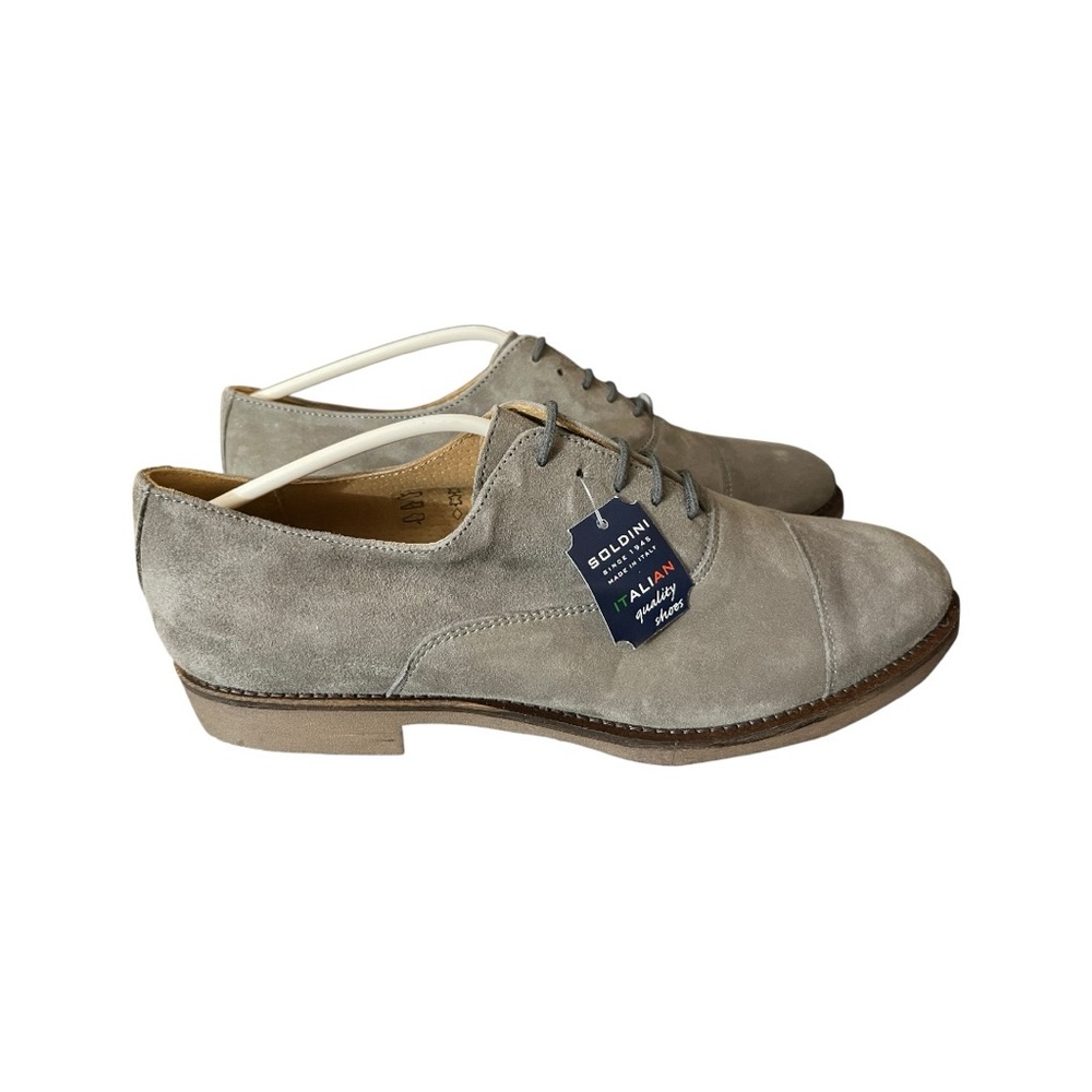 SOLDINI Men’s Cap Toe Oxford Shoes – Made in Italy Suede Dress Shoes Sz 41 GRAY - Picture 2 of 7